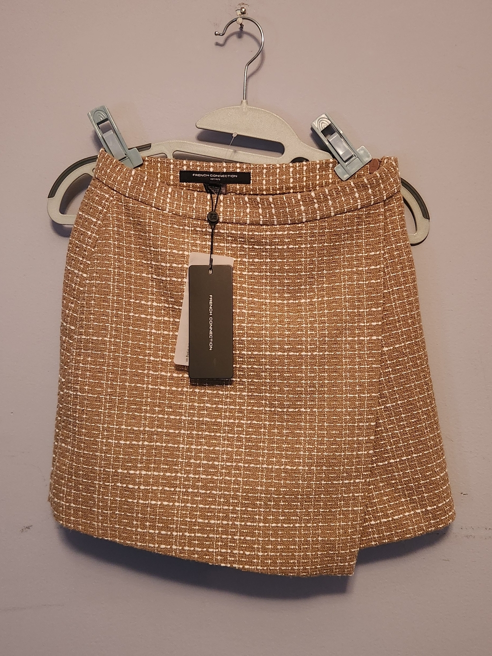 French Connection Tan and White Tweed Mini Skirt